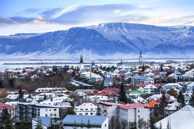 beautiful aerial view of Reykjavik city, Iceland